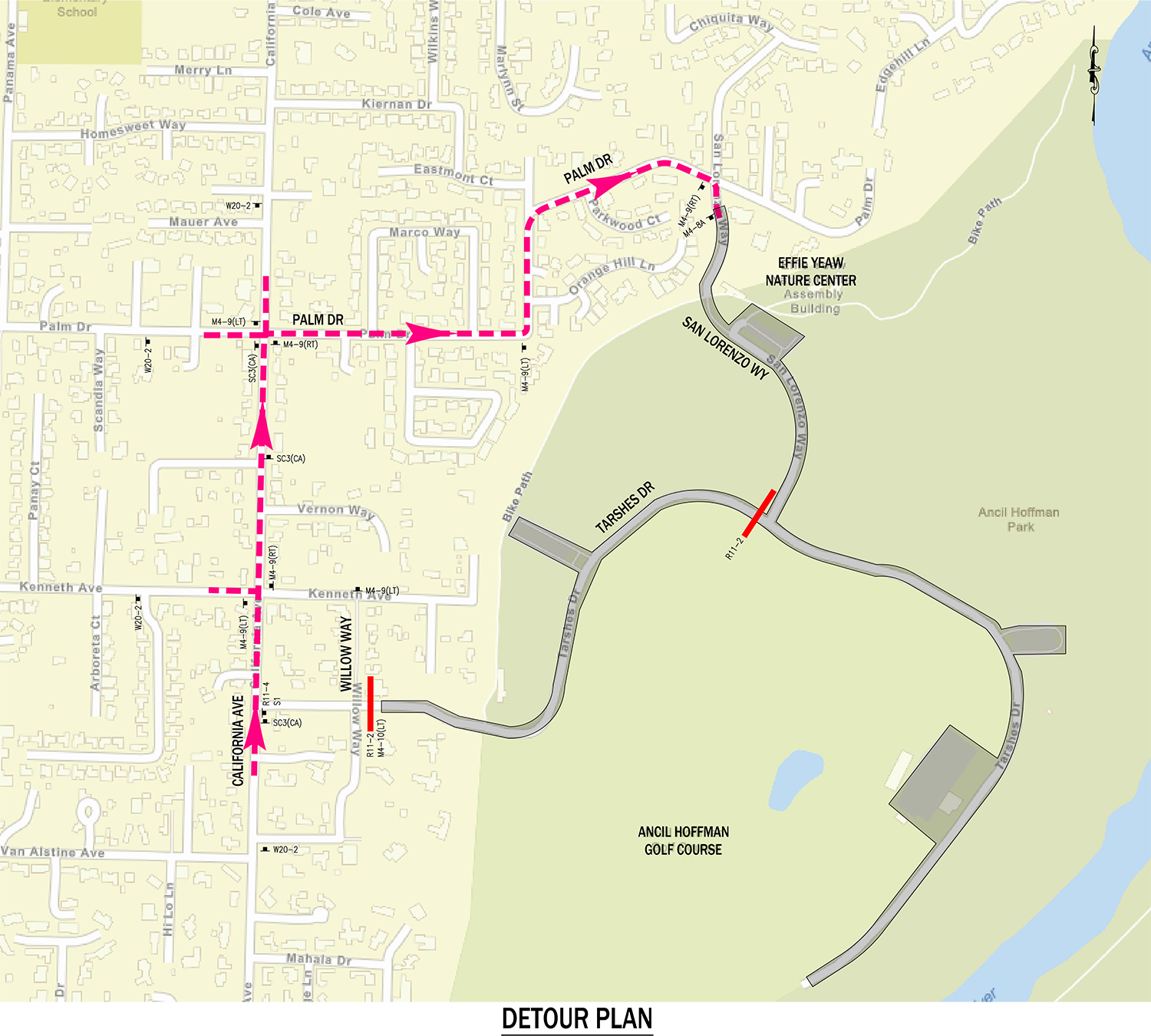 Map of detour route for overlay project