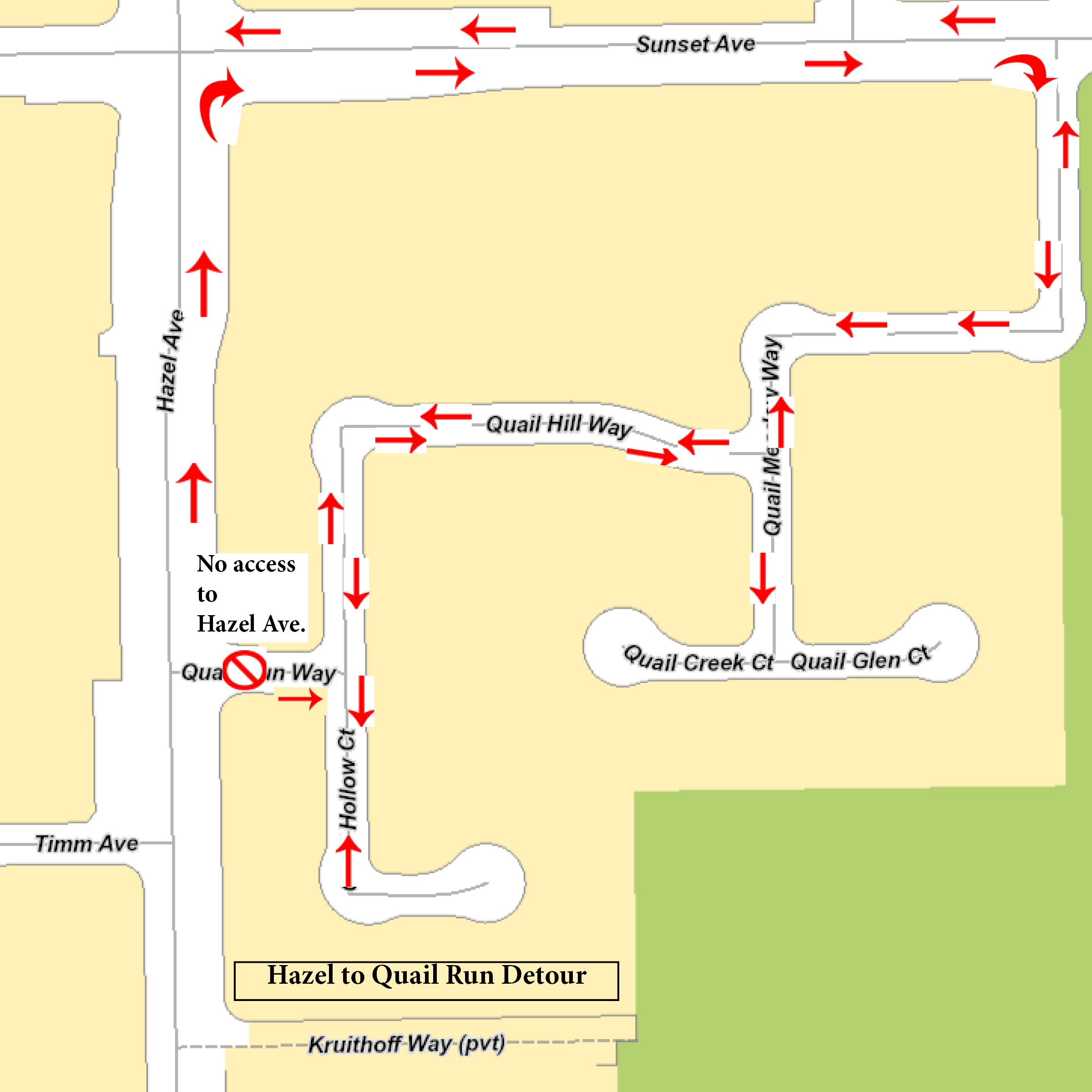 Hazel to quail run detour map